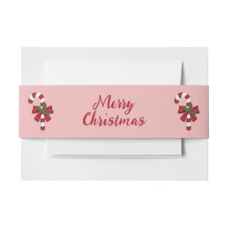 Red And White Candy Canes And Merry Christmas Text Invitation Belly Band