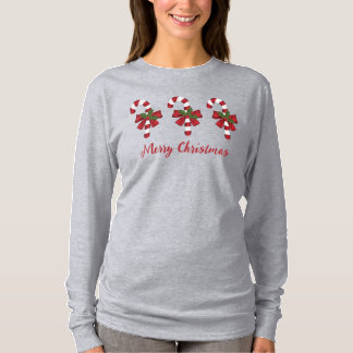 Red And White Candy Canes And Merry Christmas Text T-Shirt