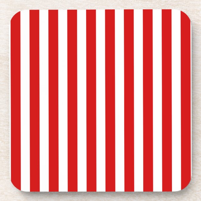 Red and white candy stripes beverage coaster (Front)