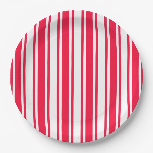 Red and white candy stripes paper plates (Front)