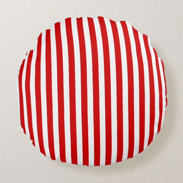 Red and white candy stripes round pillow (Front)