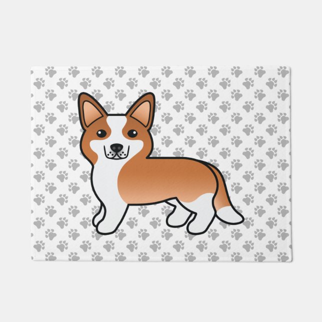 Red And White Cardigan Welsh Corgi Cartoon Dog Doormat (Front)
