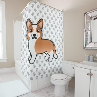 Red And White Cardigan Welsh Corgi Cartoon Dog Shower Curtain