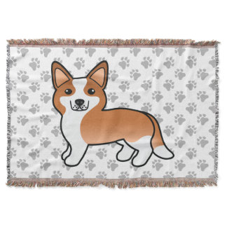 Red And White Cardigan Welsh Corgi Cartoon Dog Throw Blanket