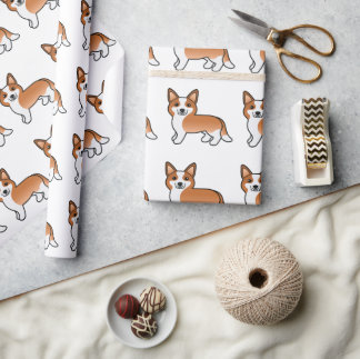 Red And White Cardigan Welsh Corgi Cartoon Dog Wrapping Paper