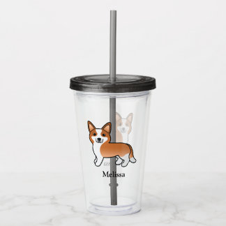 Red And White Cardigan Welsh Corgi Dog &amp; Name Acrylic Tumbler