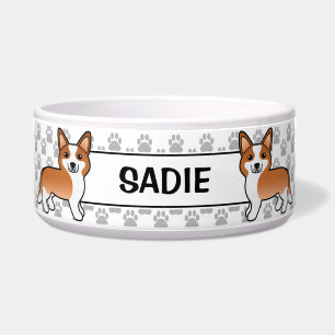 Red And White Cardigan Welsh Corgi Dog & Name Bowl
