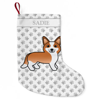 Red And White Cardigan Welsh Corgi Dog &amp; Name Small Christmas Stocking