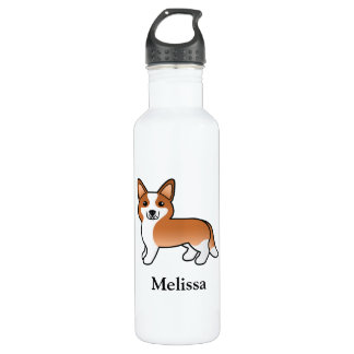 Red And White Cardigan Welsh Corgi Dog &amp; Name Stainless Steel Water Bottle