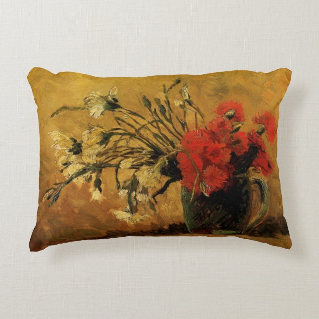 Red And White Carnations by Vincent van Gogh Accent Pillow (Front)