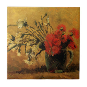 Red And White Carnations by Vincent van Gogh Ceramic Tile