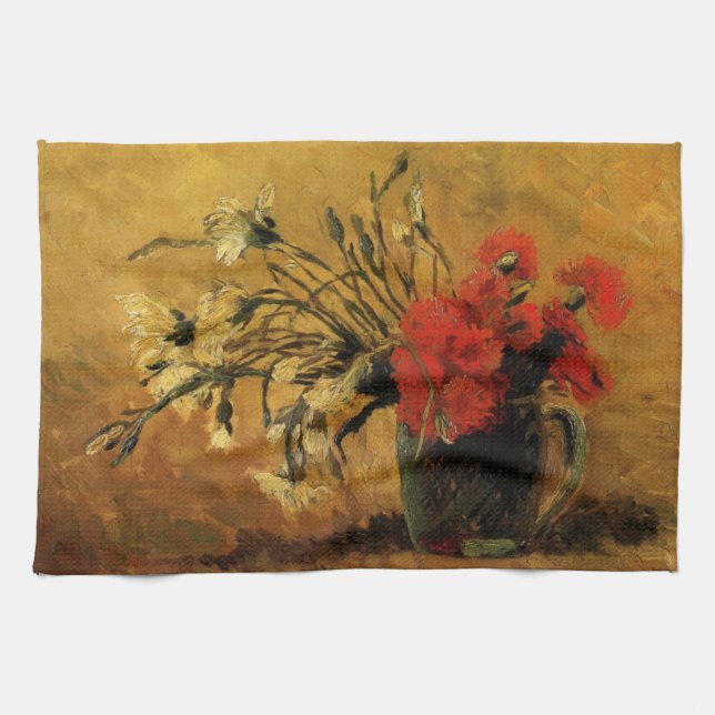 Red And White Carnations by Vincent van Gogh Kitchen Towel (Horizontal)