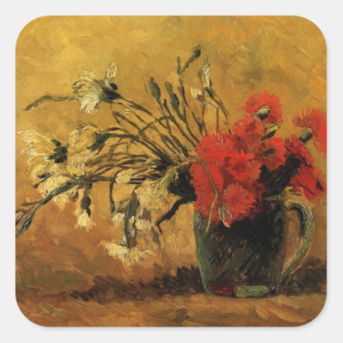 Red And White Carnations by Vincent van Gogh Square Sticker