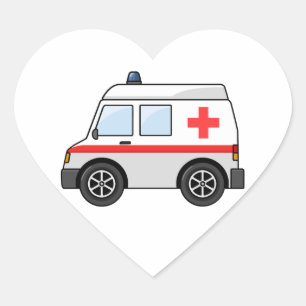 Red and White Cartoon Ambulance Heart Sticker