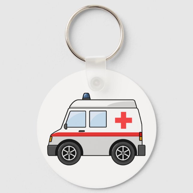 Red and White Cartoon Ambulance Keychain (Front)