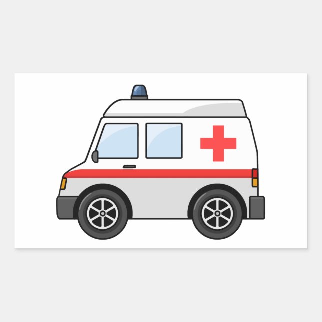 Red and White Cartoon Ambulance Rectangular Sticker (Front)