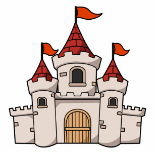 red and white cartoon medieval castle with flags stainless steel water bottle