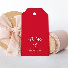 Red and White Casual Script and Heart With Love Gift Tags