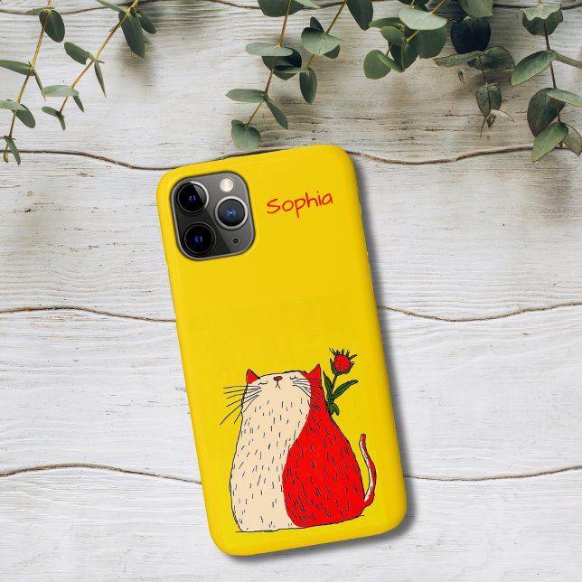 Red and White Cat with Flower Case-Mate iPhone Case (Creator Uploaded)