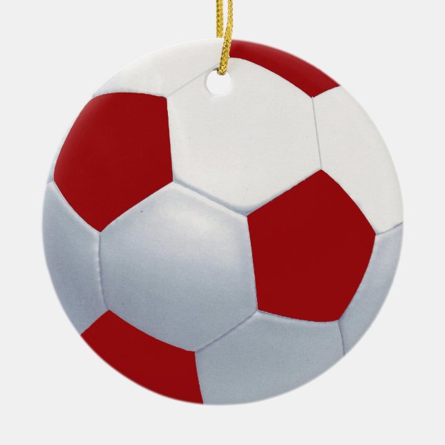 Red and White Ceramic Soccer Ball Ornament (Front)