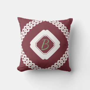 Red and White Chain Reversible Monogram Throw Pillow