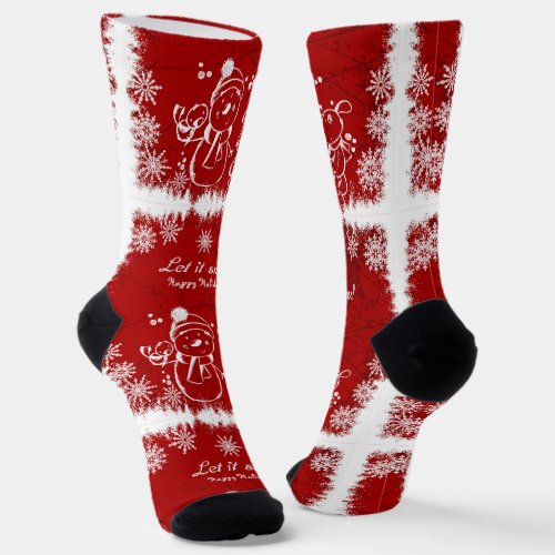 Red And White Chalk Snowman_Let It Snow Socks
