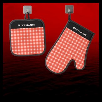 Red and White Check Checkered Personalized Name