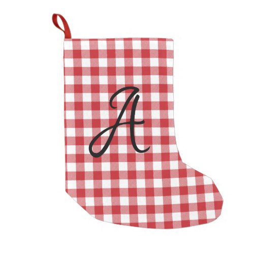 Red and White Check Plaid Christmas Stocking