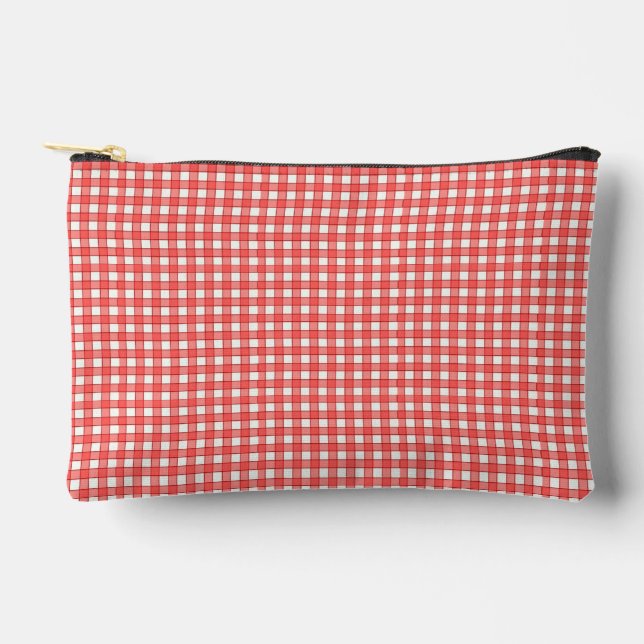 Red and white check plaid pattern accessory pouch (Front)