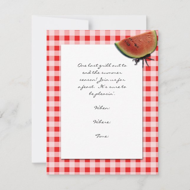 Red and White Checked and  Ant with Watermelon Invitation (Front)
