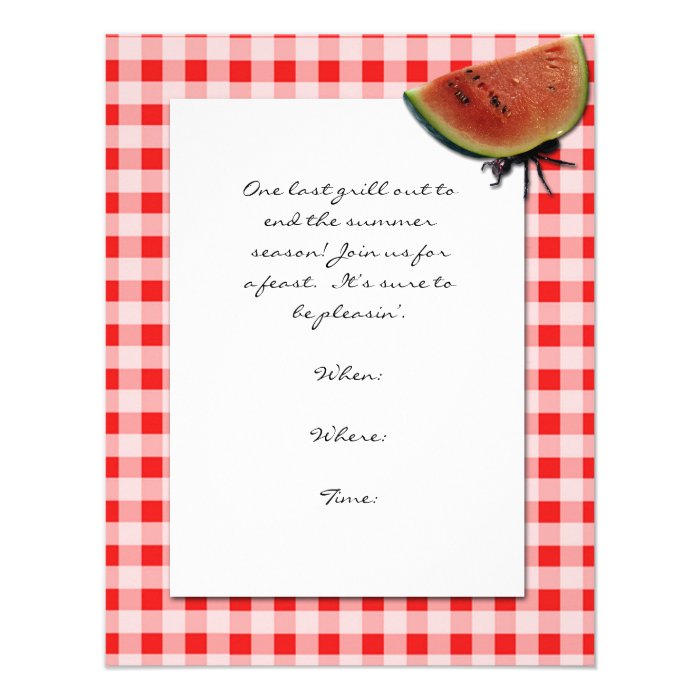 Red and White Checked and Ant with Watermelon Personalized Announcements