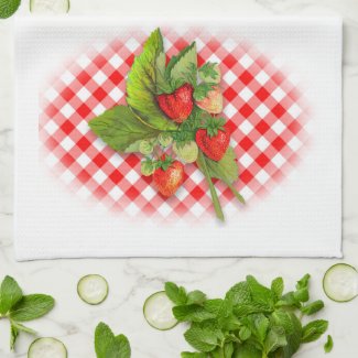 Red and White Checked Gingham and Strawberries Kitchen Towel