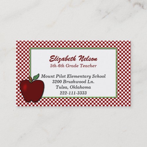 Red and White Checked Teacher's business card