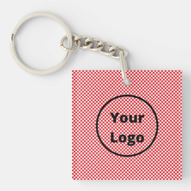 Red and white checker board pattern keychain (Front)