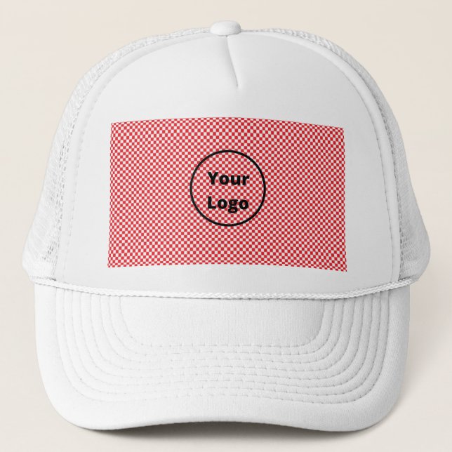 Red and white checker board pattern trucker hat (Front)