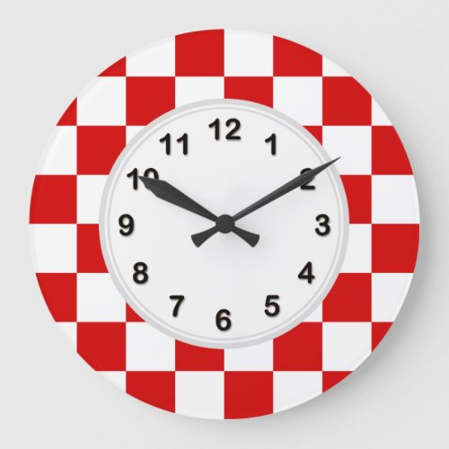 Red and White Checker Pattern Large Clock