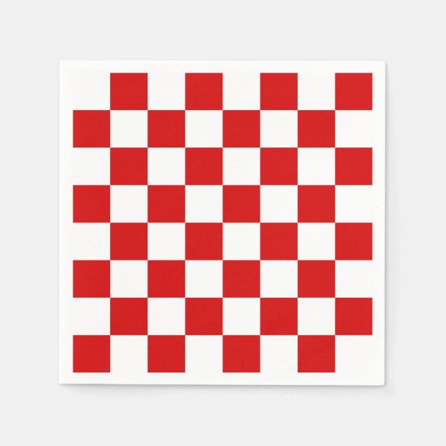 Red and White Checker Pattern Paper Napkins (Front)
