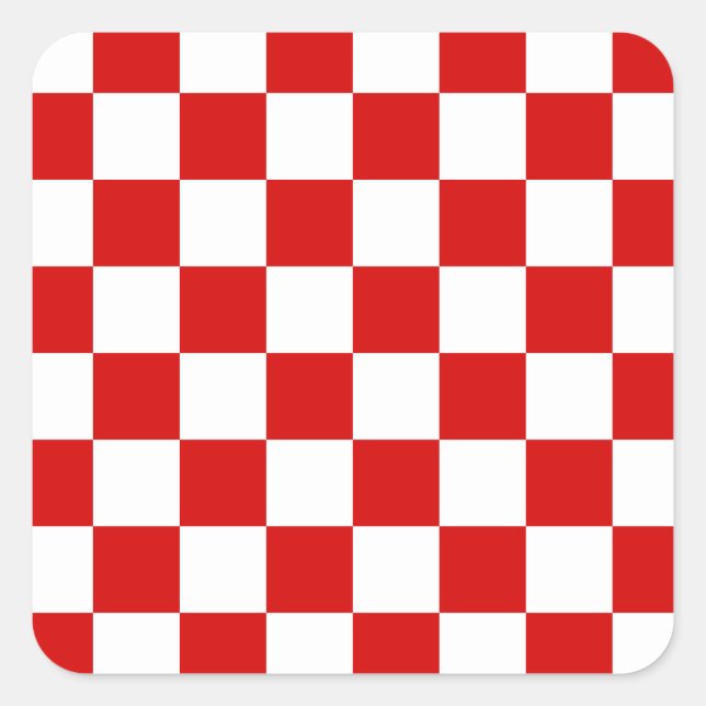 Red and White Checker Pattern Square Sticker (Front)