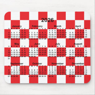 Red and White Checkerboard 2026 Calendar Mouse Pad