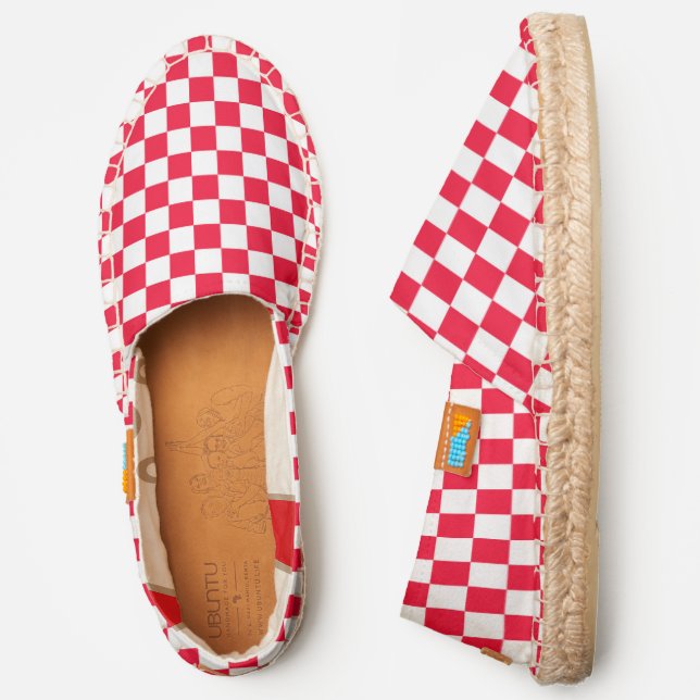 Red and White Checkerboard | Geometric Pattern Espadrilles (Side)