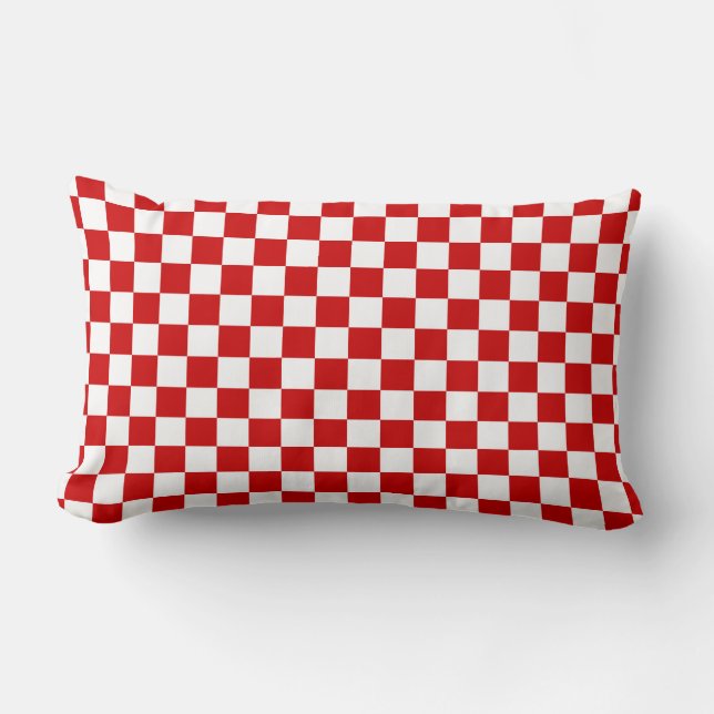 Red and White Checkerboard Lumbar Pillow (Front)