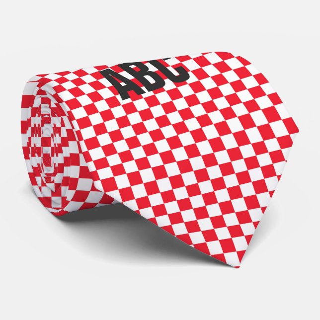 Red and White Checkerboard Neck Tie (Rolled)