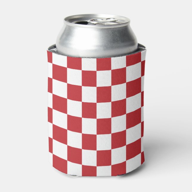 red and white  Checkerboard Pattern Can Cooler (Can Front)