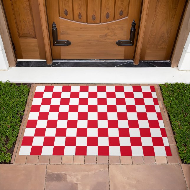 Red and White Checkerboard Pattern  Doormat (Outdoor)