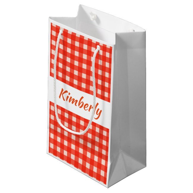 Red and White Checkerboard Pattern Gift Bag
