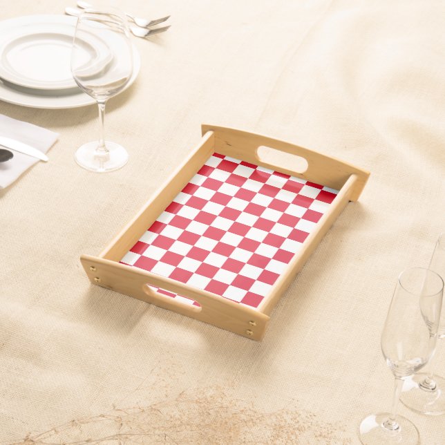 Red and White Checkerboard Pattern  Serving Tray (Front)