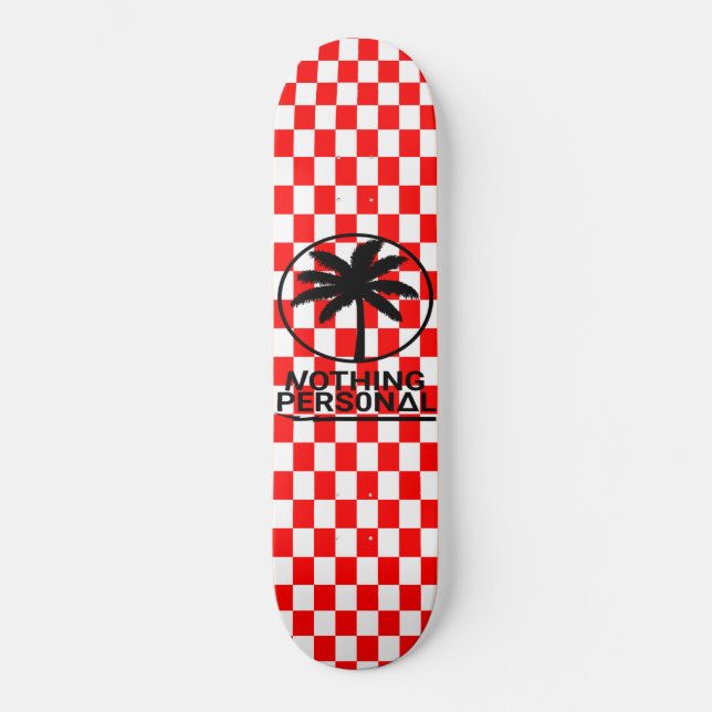 Red and White Checkerboard Pattern Skateboard (Front)