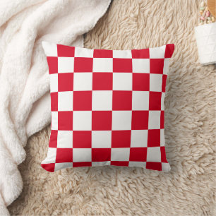 Red and White Checkerboard Pattern Throw Pillow