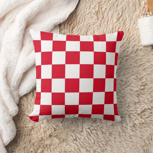 Red and White Checkerboard Pattern  Throw Pillow (Blanket)