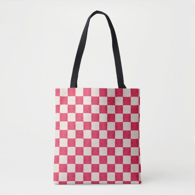 Red and White Checkerboard Tote Bag (Front)